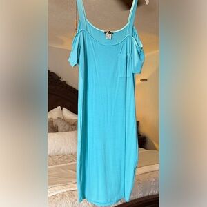 Aqua Off the Shoulder Dress with Pocket